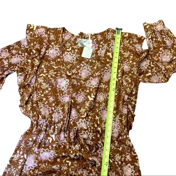 NWT - FREE People Women’s Lux Brown Pink Floral Long Sleeve Ruffle Jumpsuit - Picture 7 of 12